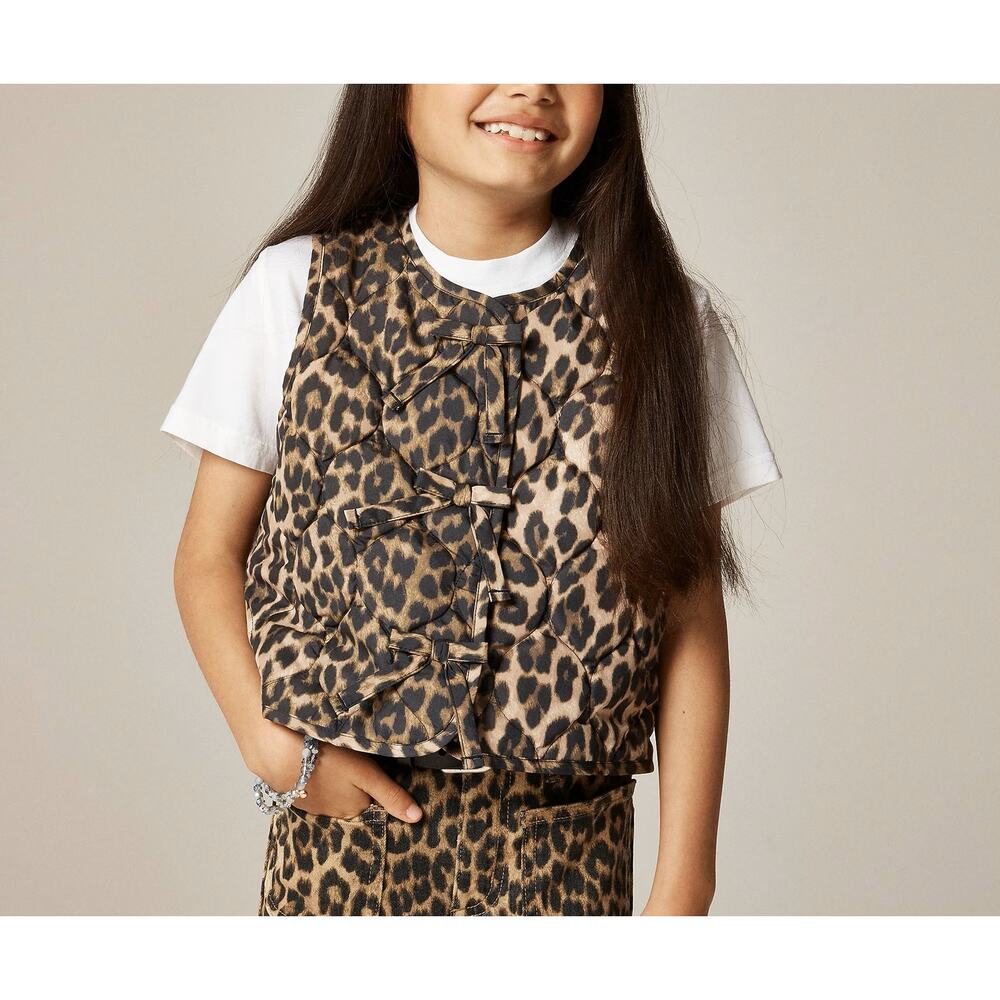 Crewcuts J.Crew Girls XL 12-13 Leopard Quilted Vest PrimaLoft NWT Bow TweenLayer